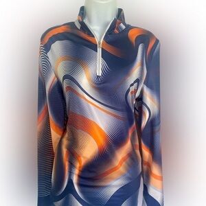 Ace Golf Quarter Zip Top - M navy orange white.  Polyester spandex.